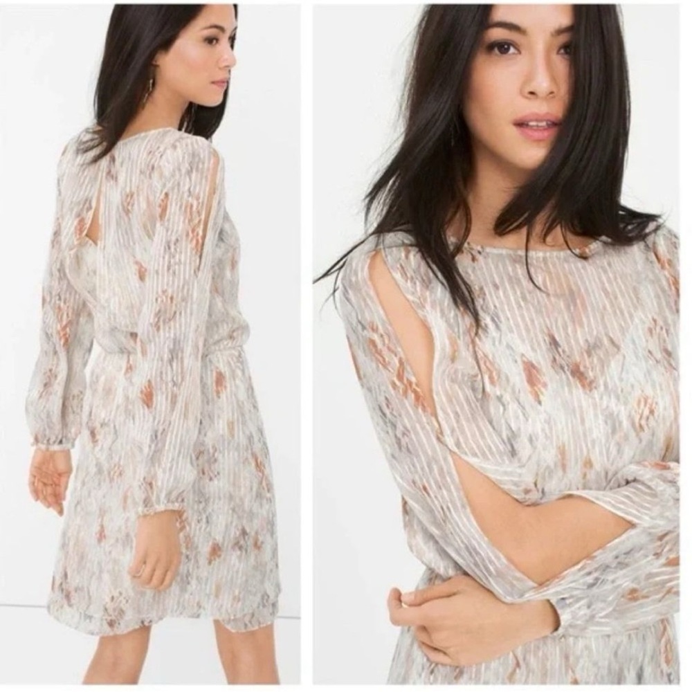 White House Black Market white & rose gold metallic print